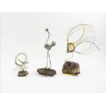 THREE DECORATIVE QUARTZ DISPLAYS, largest 36cm overall.