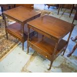 LAMP TABLES, a pair, George III design, mahogany, each with drawer and undertier,