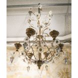 CHANDELIER, Italian circa 1920's gilt metal with glass drops, approx 76cm H.