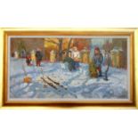 BORIS FAENKOV (1920-1999) 'Christmas day', oil on canvas, 1950, 45cm x 82cm, framed.