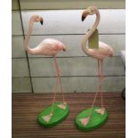 FLAMINGOS, a pair in painted metal, 100cm H.