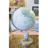 TERRESTRIAL GLOBE, by Girard, Barriere, and Thomas, Paris 1950s, papier maché on turned wooden base,