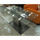 CONSOLE TABLE, designed by Willy Rizzo, the glass top on a metal base, 70cm x 140cm L x 73cm H.