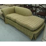 CHAISE LONGUE, in a woven plaid fabric, 80cm D x 175cm L x 63cm H.