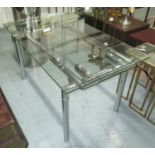 DINING TABLE, glass, extendable with two end leaves, 80cm W x 140cm L x 76cm H unextended,