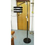 STANDARD LAMP, with black and cream shade, on a chromed metal support and marble base, 170cm H.