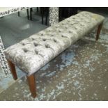 WINDOW SEAT, deep button velvet upholstery, tapered supports, 150cm L.