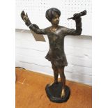 BRONZE OF PETER PAN, playing the flute, 50cm H.
