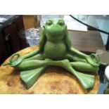 BRONZE FROG, seated in a green finish, 28cm H.