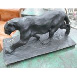 BRONZE PANTHER, contemporary style on stand, 47cm L.