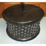 LOW CIRCULAR CARVED BASE, tribal design, 79cm x 46cm H.