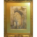 SAMUEL PROUT 'Praying at the Church ruins', watercolour, signed lower left, 43cm x 30cm,