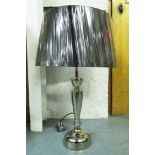 TABLE LAMP, in chromed metal finish with shade, 87cm H.