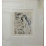 PIERRE AUGUSTE RENOIR 'Standing nude bathing', drypoint etching, 16.8cm x 11.2cm, framed and glazed.