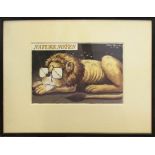 PETER BROOKS 'THE RED TEARED POSTER LION', pen ink and watercolour, signed and dated, 23cm x 35cm,