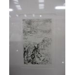 PIERRE AUGUSTE RENOIR 'on the beach at Berneval', drypoint etching, 30cm x 25cm, framed and glazed.