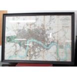 MAP OF OLD LONDON, framed and glazed, 91cm x 133cm.