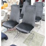 EASY CHAIRS, a set of four, in grey fabric on chromed tubular metal frames, 54cm W.