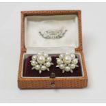 DIAMOND AND PEARL CLUSTER EARRINGS, a pair, white gold, clip-on.