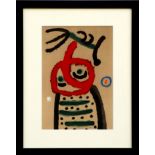 JOAN MIRO 'Woman with bird', hand coloured pochoir, 1965, limited edition 1200, signed in the plate,