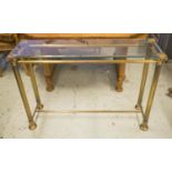 CONSOLE TABLE, brass with inset bevelled canted corner glass top, 77cm H x 114cm x 35cm.