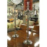 TABLE CANDELABRAS, a pair, Empire style, each four branches, with top sconce, plated silvered metal,