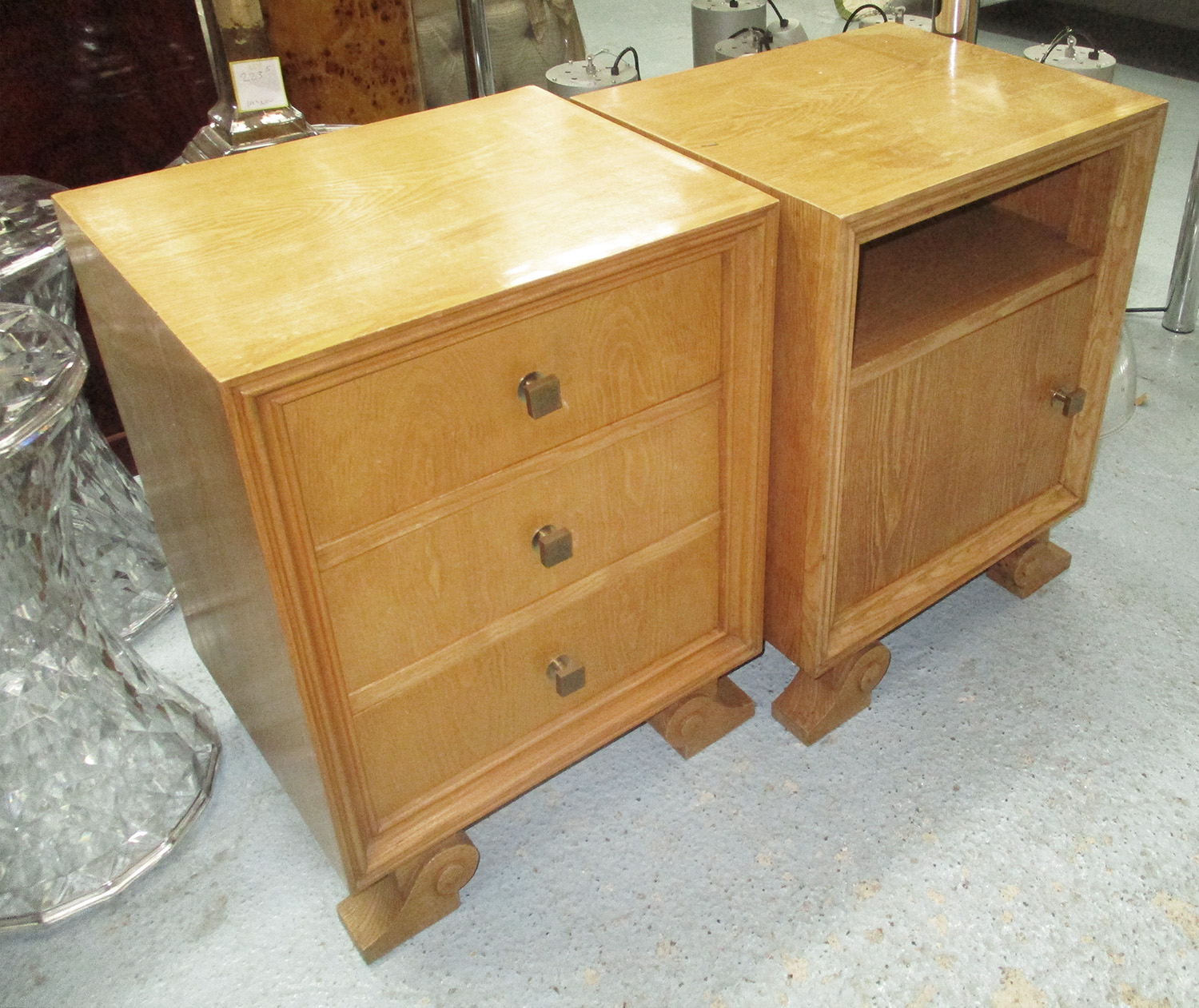 BEDSIDE TABLES, a pair, in the Art Deco style, 45cm x 35cm x 57cm (slight faults).