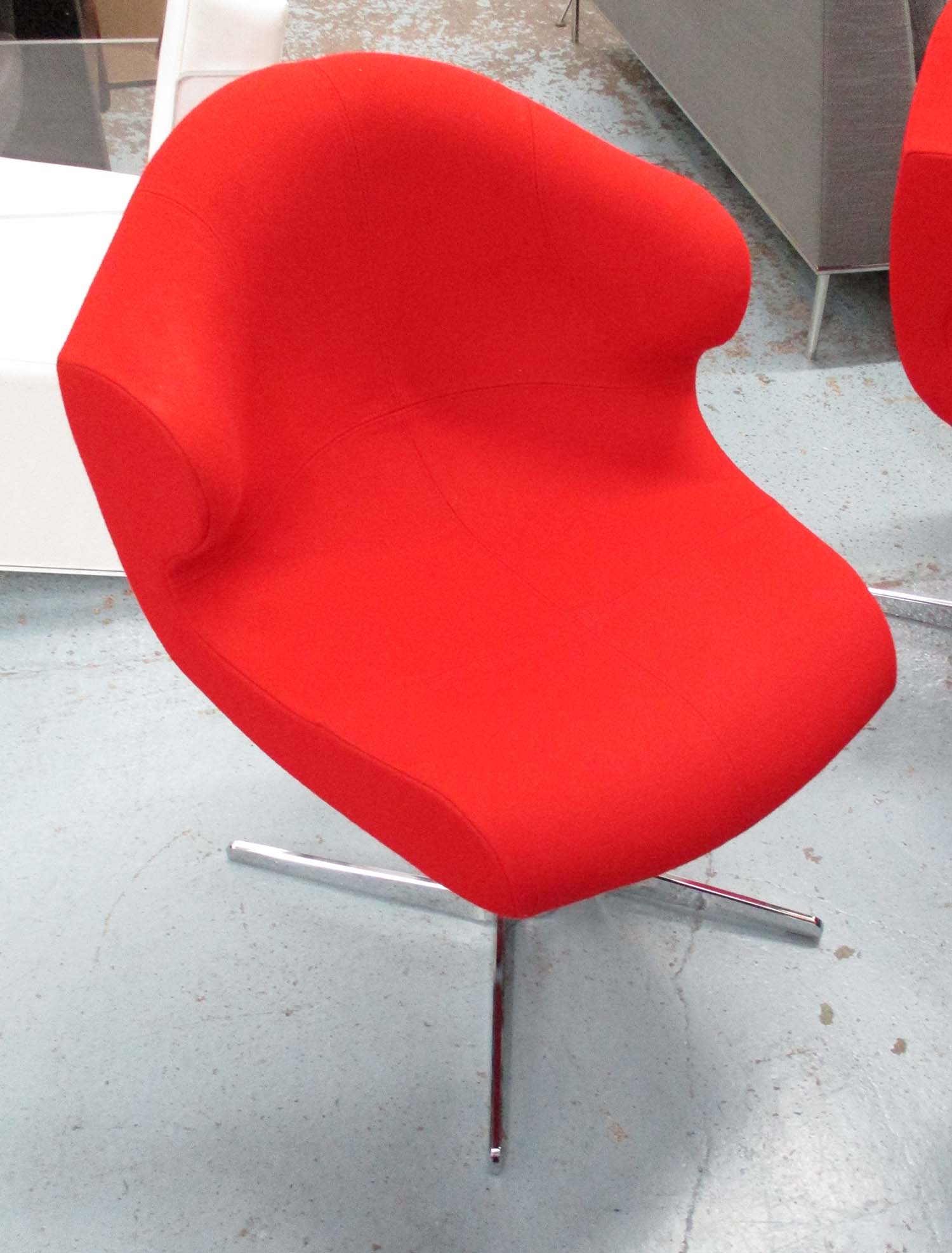 ALSTER CHAIRS, a pair, by Emmanuel Dietnich for Ligne Roset, in red fabric, 59cm W.