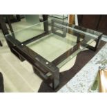 LOW TABLE, the square glass top on a metal base,140cm x 140cm x 43cm H.