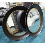 WALL MIRRORS, a pair, circular, with bronzed metal frames.