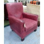 CLUB CHAIR, crimson leather on block feet, 70cm x 72cm x 90cm.