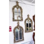 WALL MIRRORS, three, Gothic style, distressed effect painted frames.