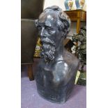 BUST OF CHARLES DICKENS, black patina, after A G Woolner, inscribed copyright, June 1908,