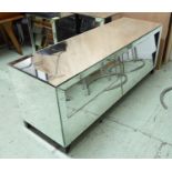 SIDE CHEST, mirrored, with four angled drawers, 46cm D x 58cm H x 141cm W.