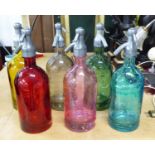 SODA SYPHONS, a set of six, various colours, 32cm H.