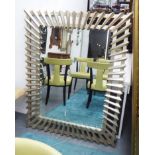 WALL MIRROR, with angled silver gilt buttoned frame, 113cm H x 142cm W.