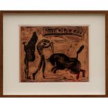 PABLO PICASSO 'The Banderillas', Linocut, 1962, 28cm x 35cm, framed.