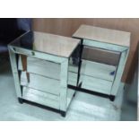 SIDE CABINETS, a pair, mirrored, each with three angled drawers, each 30cm D x 46cm W x 61cm H.