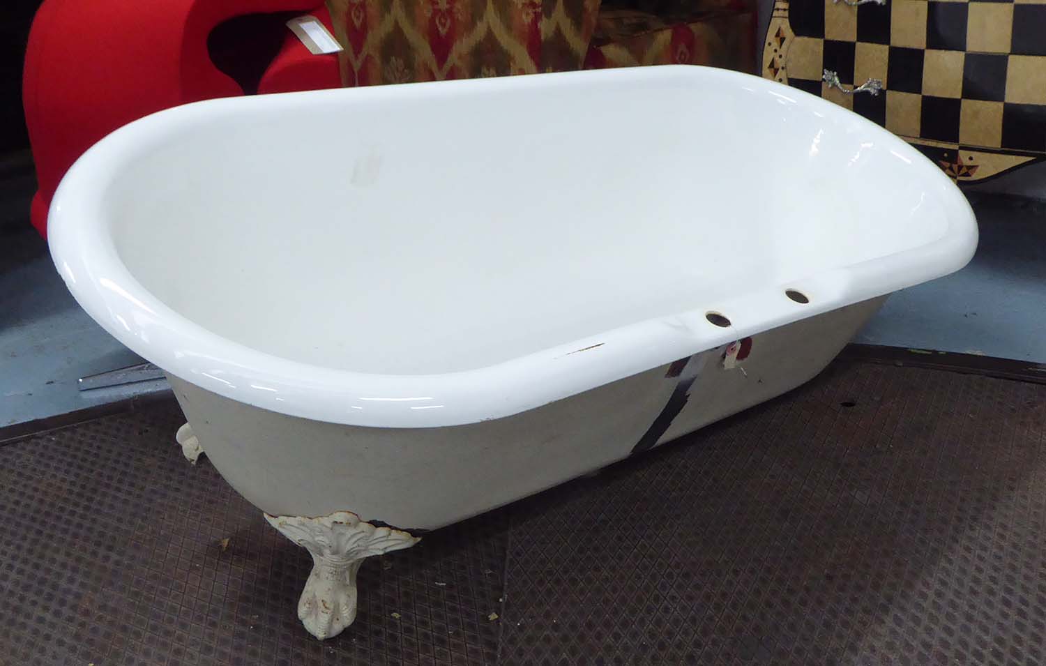 CAST IRON BATH, double ended traditional style on legs, 77cm x 62cm H x 170cm L. - Image 2 of 4