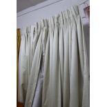 CURTAINS, two pairs, broad border to base, in a herringbone fabric, lined,