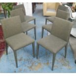 DINING CHAIRS, a set of six, upholstered all over in grey, 46cm x 51cm x 87cm H.