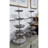 CAKE STANDS, a pair, five tier graduating size, with ring handles, silver plated.