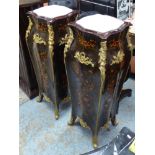 COLUMNS, a pair, with marble tops, 120cm x 40cm.