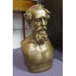 BUST OF CHARLES DICKENS, bronzed, after A G Woolner, inscribed copyright, June 1908,