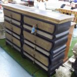 BANK OF DRAWERS, ebonised with elaborate decorative brass inlay with twelve drawers,