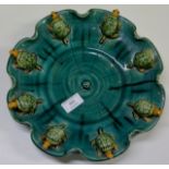 UNUSUAL MAJOLICA STYLE DISH WITH TORTOISE DECORATION IN RELIEF