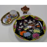 DECORATIVE JAPANESE CHARGER, JAPANESE LIDDED JAR & JAPANESE CUP & SAUCER SET