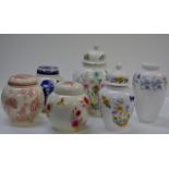 5 VARIOUS LIDDED GINGER JARS & WEDGWOOD VASE