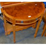 REPRODUCTION YEW WOOD HALF MOON TABLE WITH SINGLE DRAWER