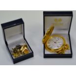 MODERN GILT POCKET WATCH & VARIOUS EARRINGS